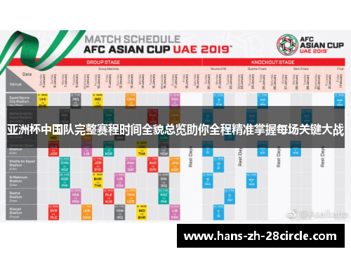 亚洲杯中国队完整赛程时间全貌总览助你全程精准掌握每场关键大战 亚洲杯中国队完整赛程时间全貌总览助你全程精准掌握每场关键大战